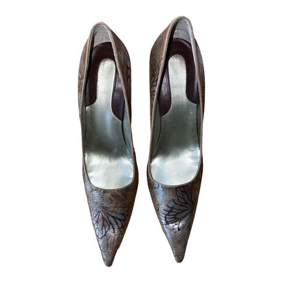 Nine West Silver & Gold Butterfly Pattern Leather Pump Womens Size 10 - Picture 3 of 12